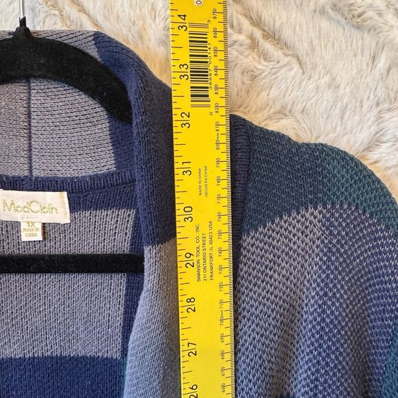 Mod Cloth Cardigan Sweater Womens Size 1X Open Front‎ Cozy 100% Cotton Blue Cozy - Picture 8 of 9